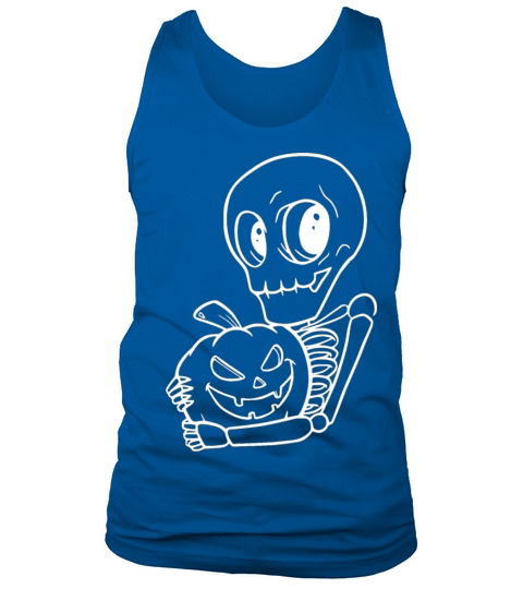 Funny skeleton poses for halloween pumpkin smile Men's Tank Top