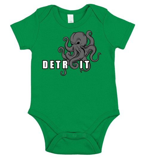 Detroit Michigan Octopus Kraken Downtown Short Sleeve Baby One-Piece