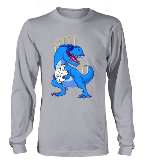 T-Rex Menorah Holding Dreidel Jewish Hanukkahjewis Men's Long Sleeve