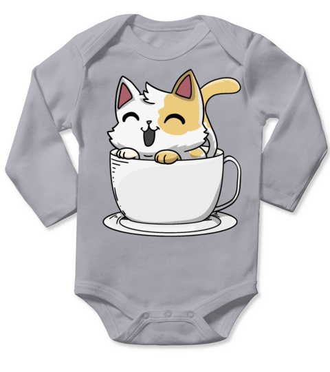 Cat Tea Coffee Anime Kawaii Long Sleeve Baby One-Piece