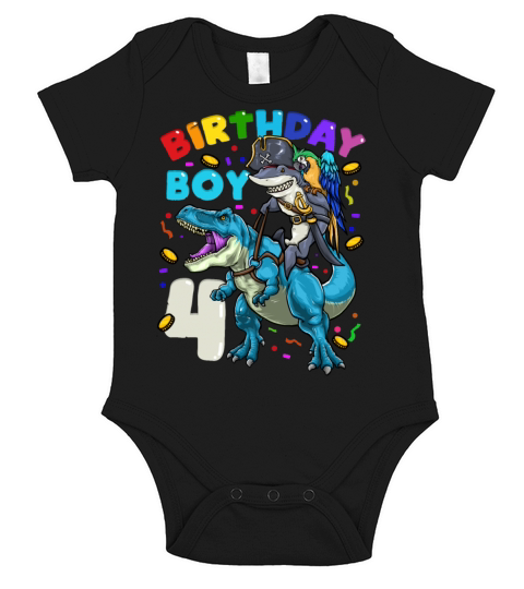 4th Birthday Dinosaur T Rex Short Sleeve Baby One-Piece