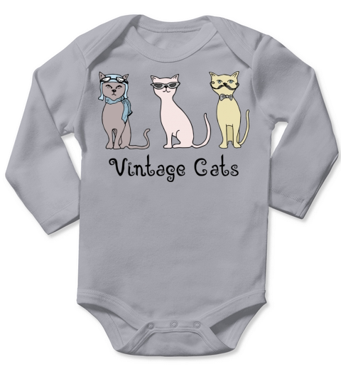 Vintage Cats Long Sleeve Baby One-Piece