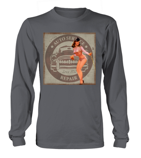Classic Pinup Girl Sexy Auto Repair Woman Retro Men's Long Sleeve