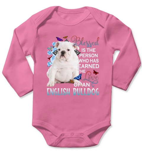 Blessed White English Bulldog Long Sleeve Baby One-Piece