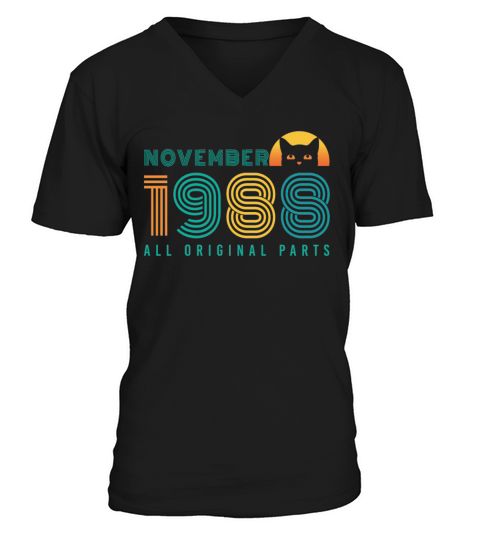 Born In November 1988 Cat Vintage Men's V-Neck T-shirt