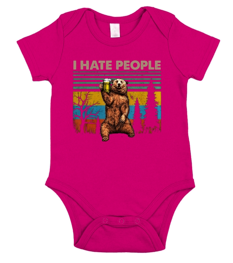 I Hate People – Bear Drinking Beer Vintage shirt Short Sleeve Baby One-Piece