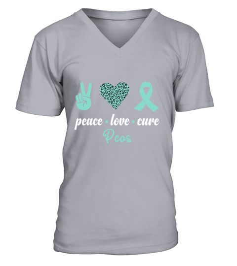 Peace Love Cure Teal Ribbon Pcos Awareness Men's V-Neck T-shirt