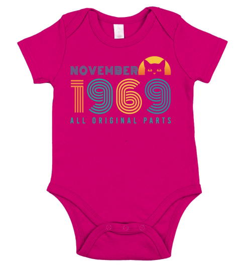 1969 November Vintage Cat Short Sleeve Baby One-Piece
