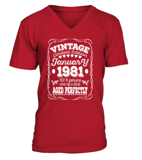 40Th Birthday Gift Vintage January 1981 40 Years Men's V-Neck T-shirt