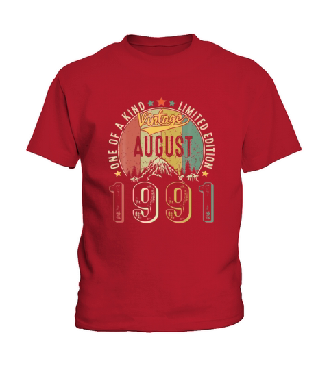 Vintage August 1991 Retro 30th Birthday 30 Years Kids T-Shirt