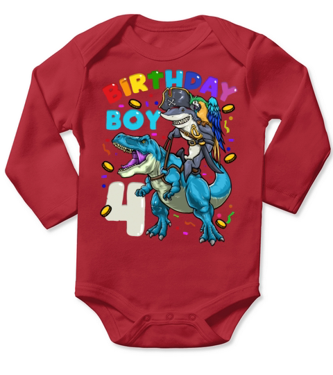 4th Birthday Dinosaur T Rex Long Sleeve Baby One-Piece
