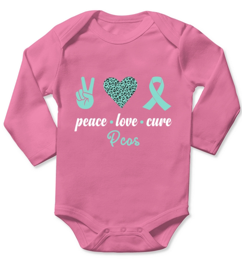 Peace Love Cure Teal Ribbon Pcos Awareness Long Sleeve Baby One-Piece