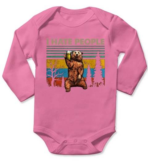 I Hate People – Bear Drinking Beer Vintage shirt Long Sleeve Baby One-Piece