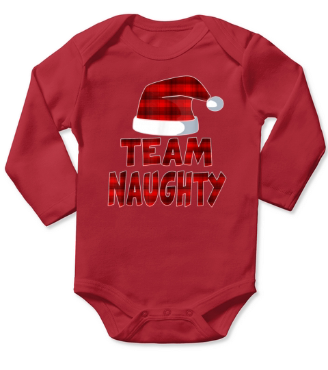 Team Naughty Santa Red Plaid Claus Christmas Long Sleeve Baby One-Piece