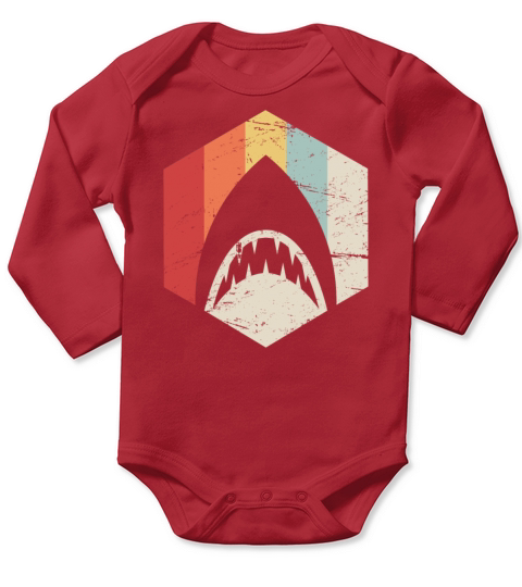 Retro 70s Great White Shark Icon Long Sleeve Baby One-Piece
