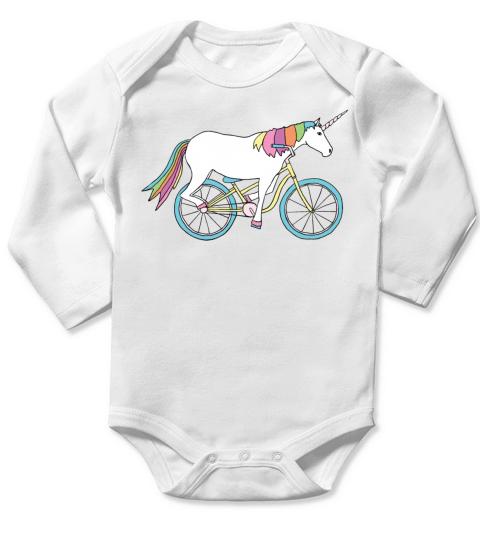 unicorn riding bike Long Sleeve Baby One-Piece