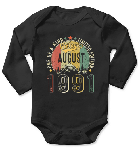 Vintage August 1991 Retro 30th Birthday 30 Years Long Sleeve Baby One-Piece
