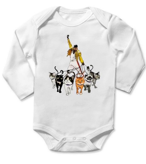 Freddie Mercury and cats shirt Long Sleeve Baby One-Piece