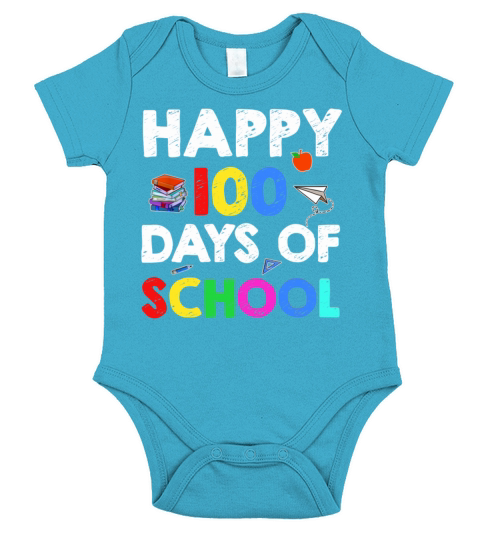 Happy 100 Days Of School Rainbow Letters Teachers Short Sleeve Baby One-Piece