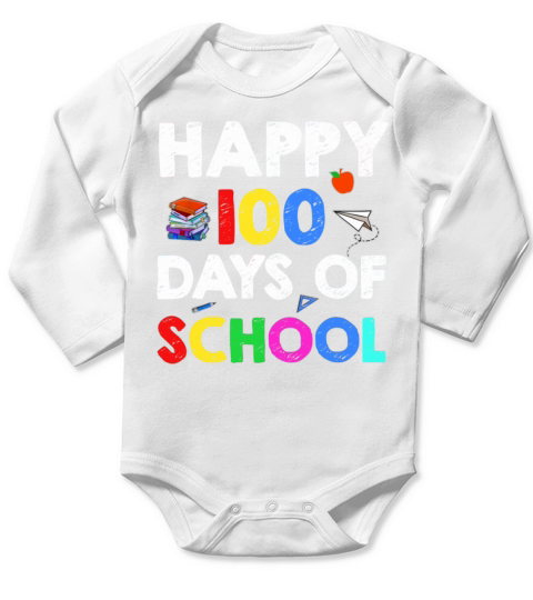 Happy 100 Days Of School Rainbow Letters Teachers Long Sleeve Baby One-Piece