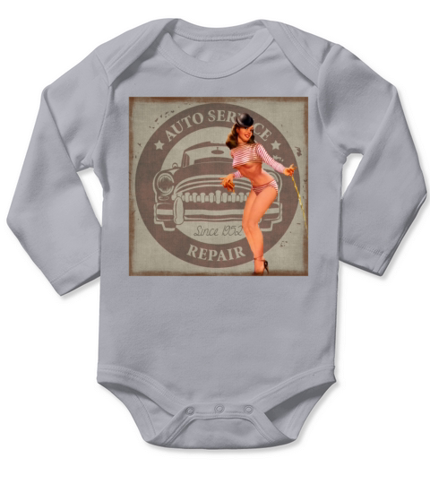 Classic Pinup Girl Sexy Auto Repair Woman Retro Long Sleeve Baby One-Piece