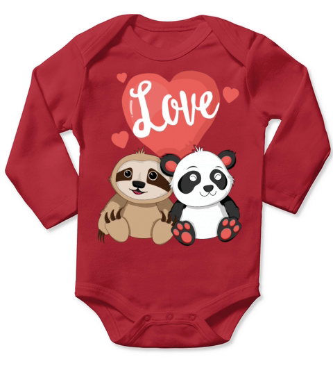 Sloth Panda Valentines Day TShirt for Kids Women Long Sleeve Baby One-Piece