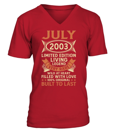18th Birthday July Gift Vintage 2003 18 Years Men's V-Neck T-shirt