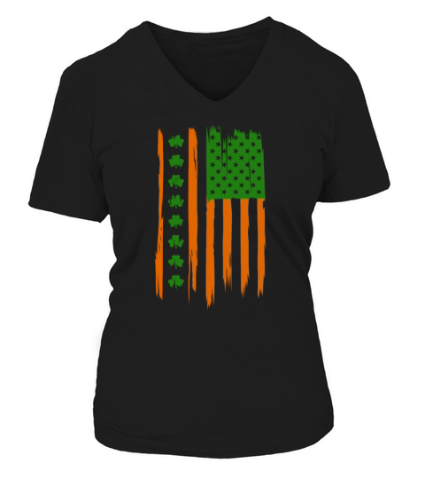St Patricks Day Retro American Flag Shamrock Irish Women's V-Neck T-shirt