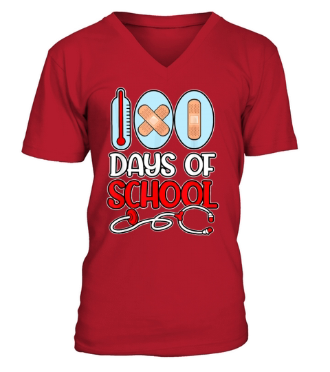 School Nurse 100 Days of School LOVE Stethoscope Men's V-Neck T-shirt