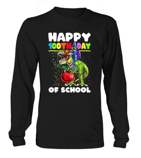 100th Day of School T Rex Dino Dinosaur Crayon Men's Long Sleeve