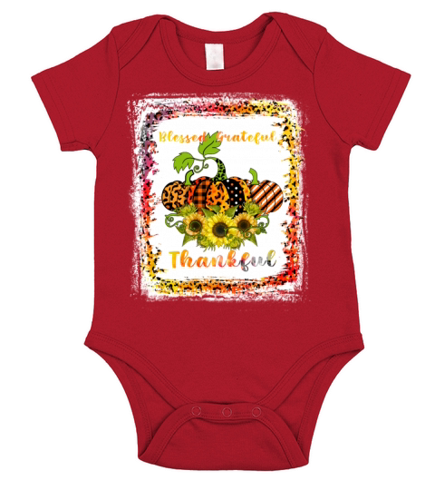 Blessed Thankful Grateful Thanksgiving Day Leopard Short Sleeve Baby One-Piece
