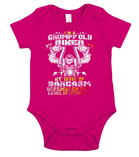 Mens IM GRUMPY OLD BIKER, MY LEVER OF SARCASM DEPENDS FOR YOU Short Sleeve Baby One-Piece