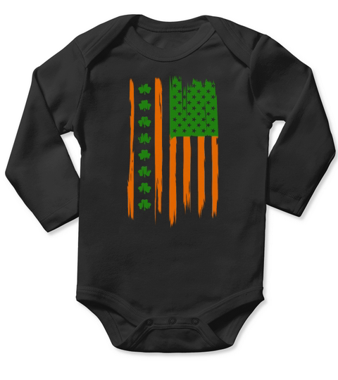 St Patricks Day Retro American Flag Shamrock Irish Long Sleeve Baby One-Piece