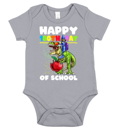 100th Day of School T Rex Dino Dinosaur Crayon Short Sleeve Baby One-Piece