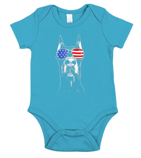 Doberman Sunglasses American Flag Funny 4th Of July Short Sleeve Baby One-Piece