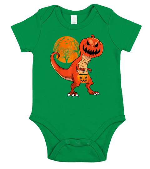 Funny Halloween Dinosaur Pumpkin Head Costume Gif Short Sleeve Baby One-Piece