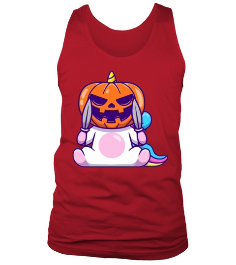 Cute unicorn wearing halloween pumpkin mask Men's Tank Top