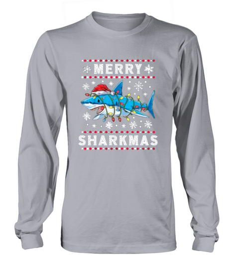 Merry Sharkmas Shark Santa Ugly Christmas Lights B Women's Long Sleeve