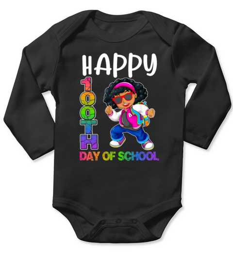 Happy 100th Day of School Cute Black Girl Melanin Long Sleeve Baby One-Piece