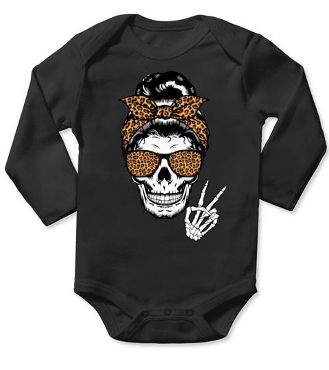 Boho Skeleton Messy Bun Bandana Halloween Long Sleeve Baby One-Piece