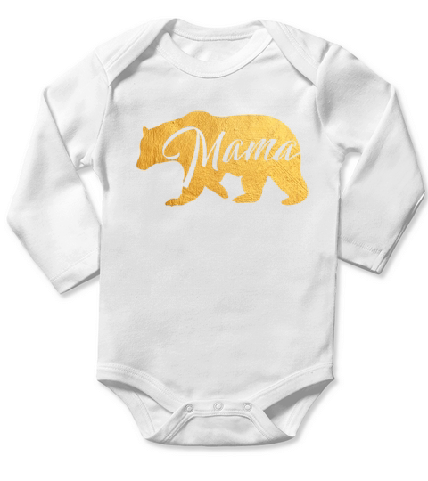 Womens Mama Bear Shirt Gold Mothers Day Mom Shirt Funny Long Sleeve Baby One-Piece