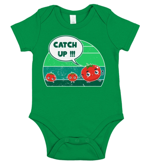 Tomato Mom With Baby Tomatos CATCH UP Funny Short Sleeve Baby One-Piece