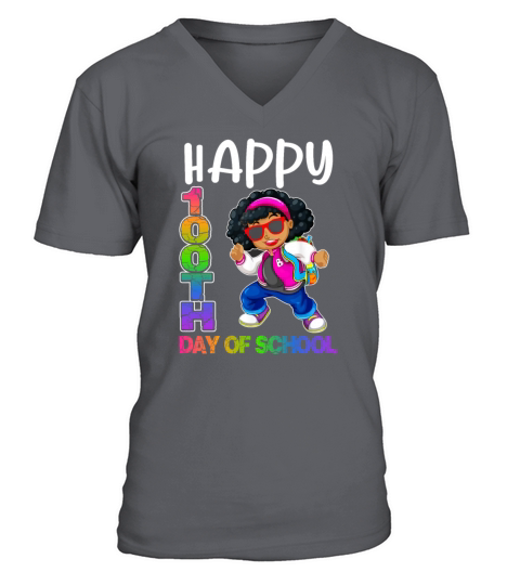 Happy 100th Day of School Cute Black Girl Melanin Men's V-Neck T-shirt