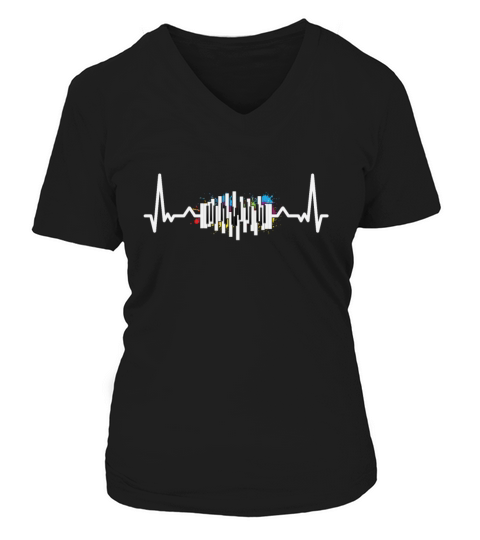 Colorful Piano Heartbeat Pianist Keyboard V-neck T-Shirt Woman