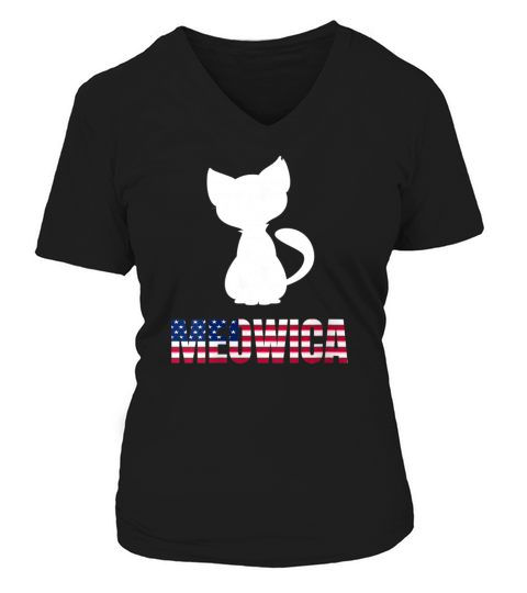 Womens Meowica Cat Lovers Shirt American Flag Women's V-Neck T-shirt