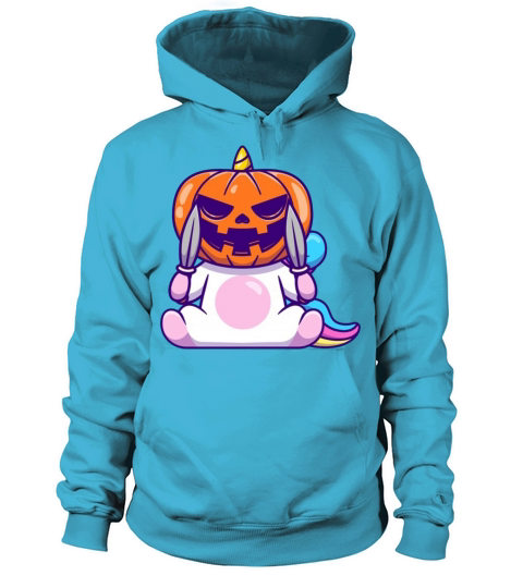 Cute unicorn wearing halloween pumpkin mask Women's Hoodie