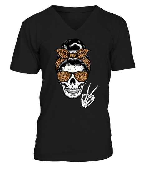 Boho Skeleton Messy Bun Bandana Halloween Men's V-Neck T-shirt