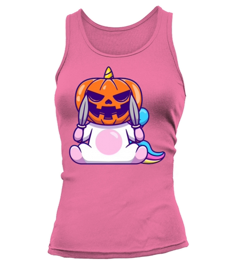 Cute unicorn wearing halloween pumpkin mask Women's Tank Top