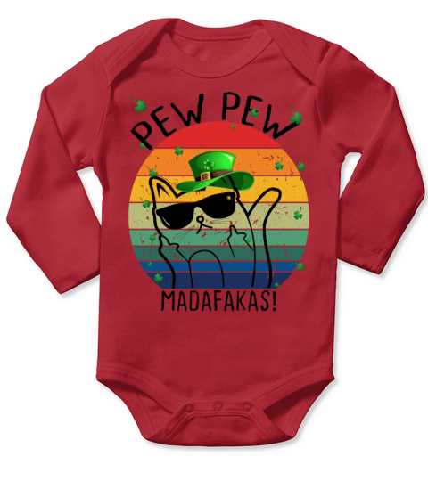 Happy St Patrick s Day Pew Pew Madafakas Black Cat Long Sleeve Baby One-Piece