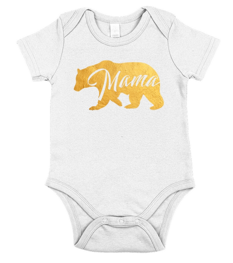 Womens Mama Bear Shirt Gold Mothers Day Mom Shirt Funny Short Sleeve Baby One-Piece